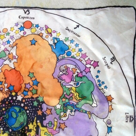 Vintage Peter Max Astrology Scarf - 60s MOD Silk Star Child Horoscopes - Picture 3 of 9